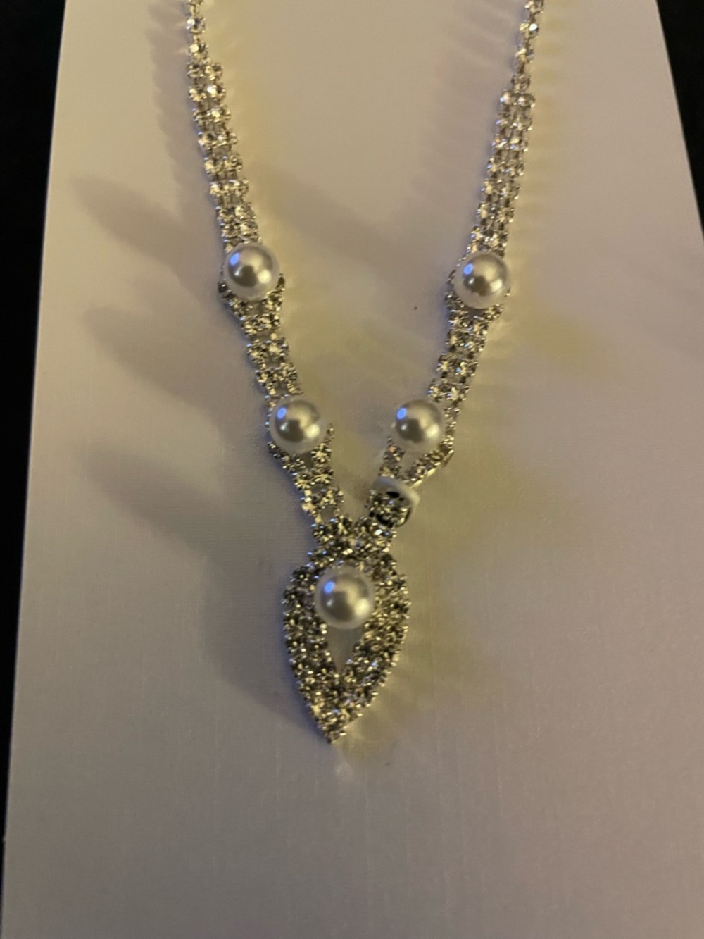 Silver Pearl Teardrop Necklace and Earring Set - Picture 3 of 7